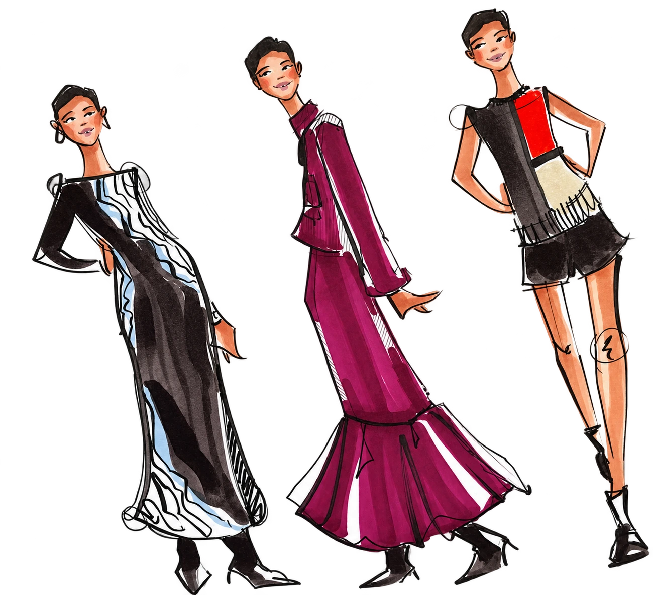 Three fashion illustrations created for French Connection